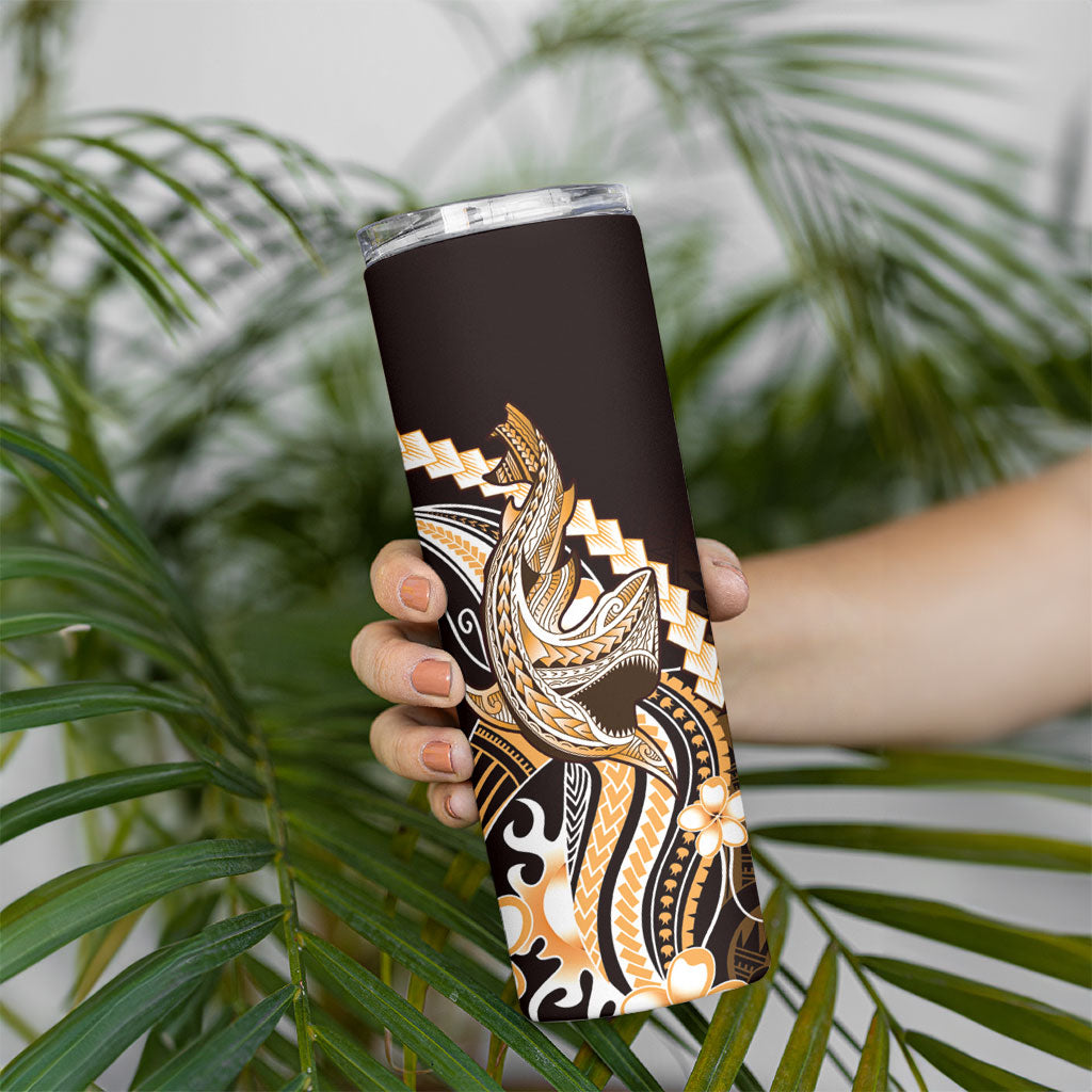 Orange Black Aloha Hawaii Skinny Tumbler Polynesian Shark Tattoo Plumeria LT14 - Polynesian Pride