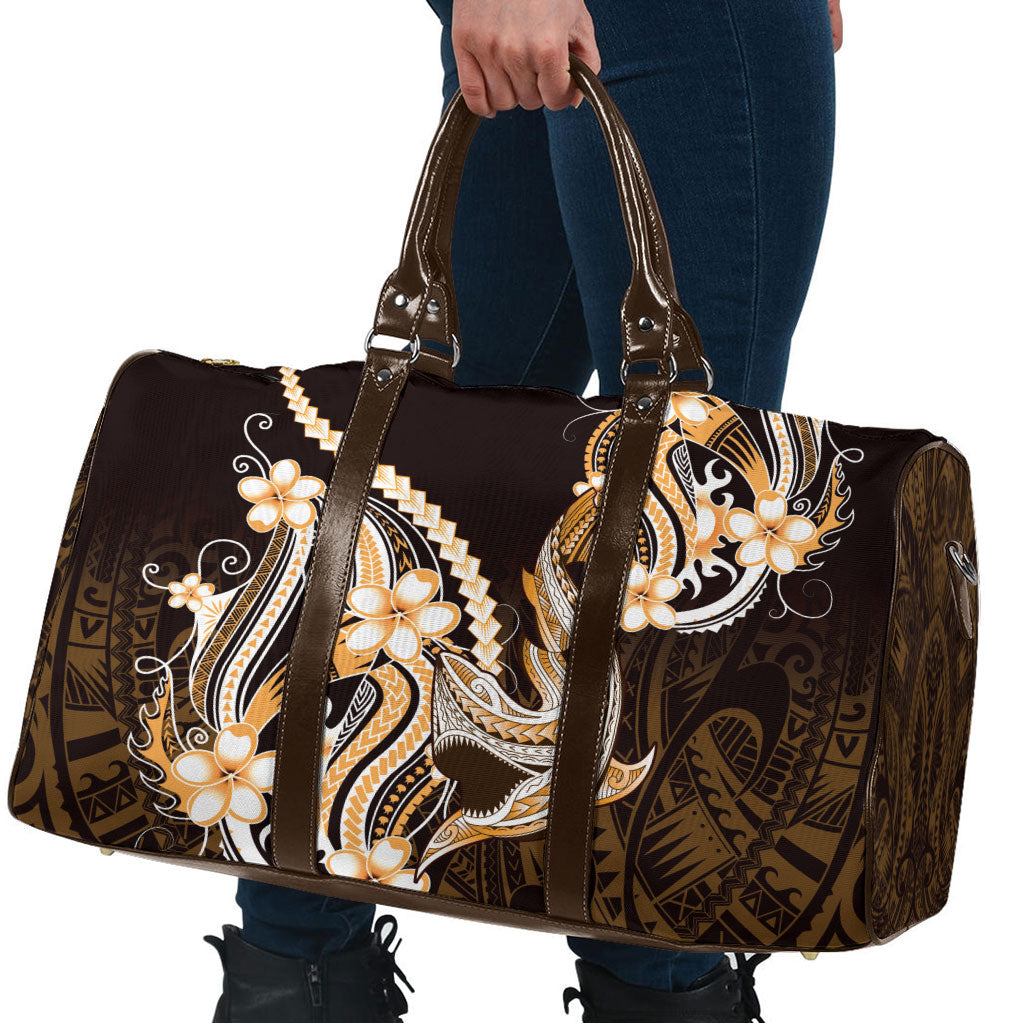 Orange Black Aloha Hawaii Travel Bag Polynesian Shark Tattoo Plumeria