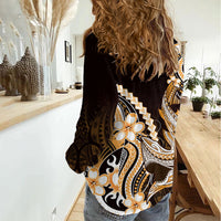 Orange Black Aloha Hawaii Women Casual Shirt Polynesian Shark Tattoo Plumeria LT14 - Polynesian Pride
