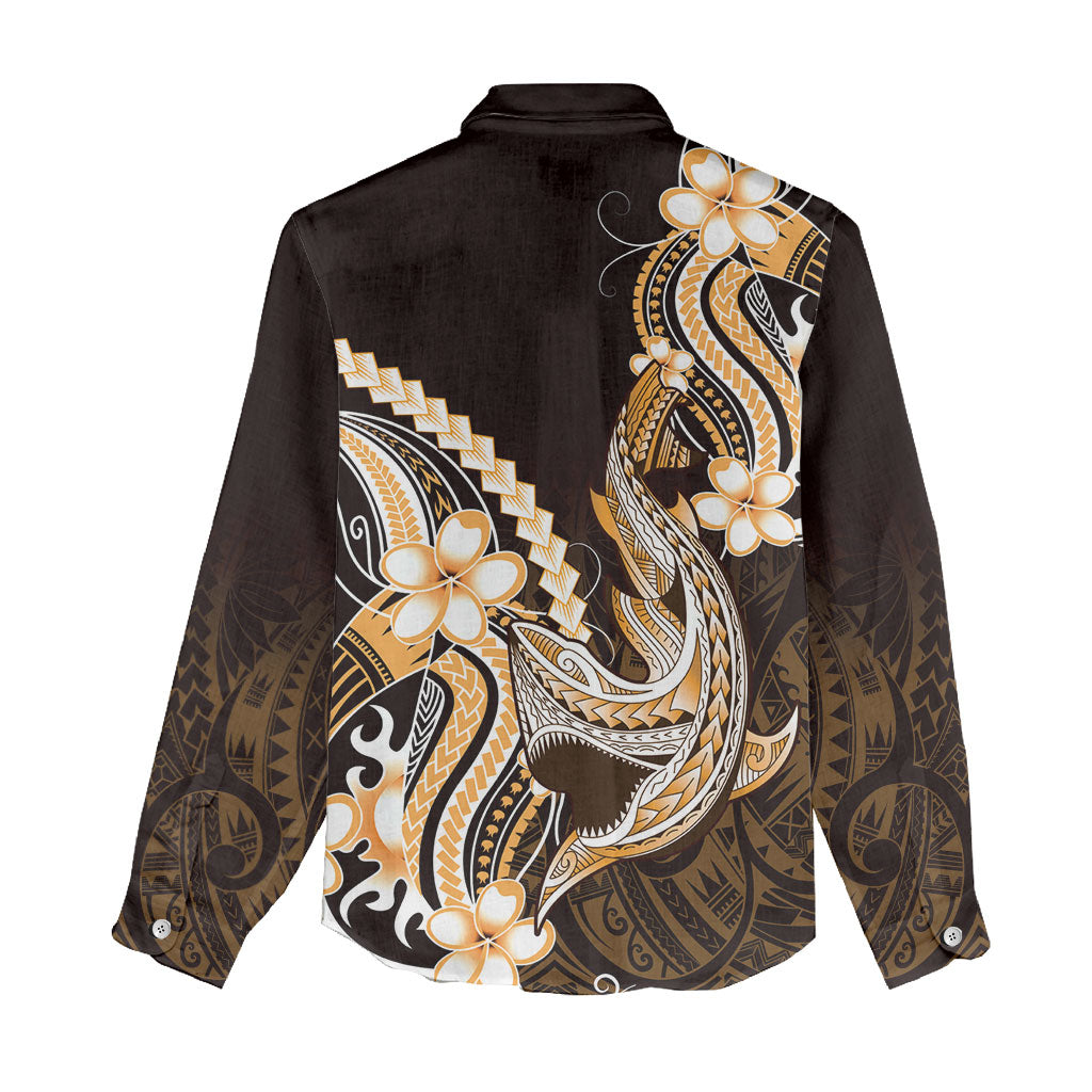 Orange Black Aloha Hawaii Women Casual Shirt Polynesian Shark Tattoo Plumeria LT14 - Polynesian Pride