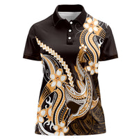 Orange Black Aloha Hawaii Women Polo Shirt Polynesian Shark Tattoo Plumeria LT14 Female Orange - Polynesian Pride