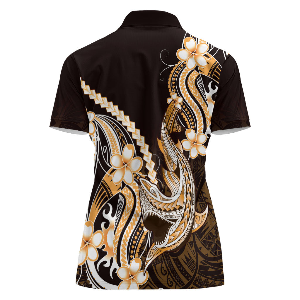 Orange Black Aloha Hawaii Women Polo Shirt Polynesian Shark Tattoo Plumeria LT14 - Polynesian Pride