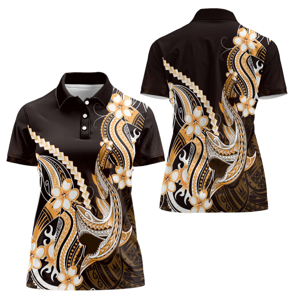 Orange Black Aloha Hawaii Women Polo Shirt Polynesian Shark Tattoo Plumeria LT14 - Polynesian Pride