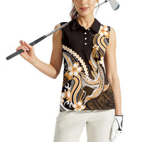 Orange Black Aloha Hawaii Women Sleeveless Polo Shirt Polynesian Shark Tattoo Plumeria LT14 - Polynesian Pride