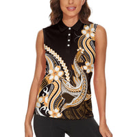 Orange Black Aloha Hawaii Women Sleeveless Polo Shirt Polynesian Shark Tattoo Plumeria LT14 - Polynesian Pride