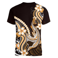 Orange Black Aloha Hawaii Women V-Neck T-Shirt Polynesian Shark Tattoo Plumeria LT14 - Polynesian Pride