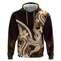 Orange Black Aloha Hawaii Zip Hoodie Polynesian Shark Tattoo Plumeria