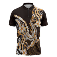 Orange Black Aloha Hawaii Zipper Polo Shirt Polynesian Shark Tattoo Plumeria