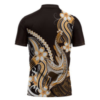 Orange Black Aloha Hawaii Zipper Polo Shirt Polynesian Shark Tattoo Plumeria