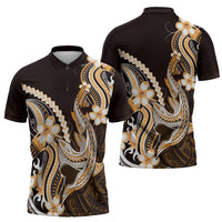 Orange Black Aloha Hawaii Zipper Polo Shirt Polynesian Shark Tattoo Plumeria