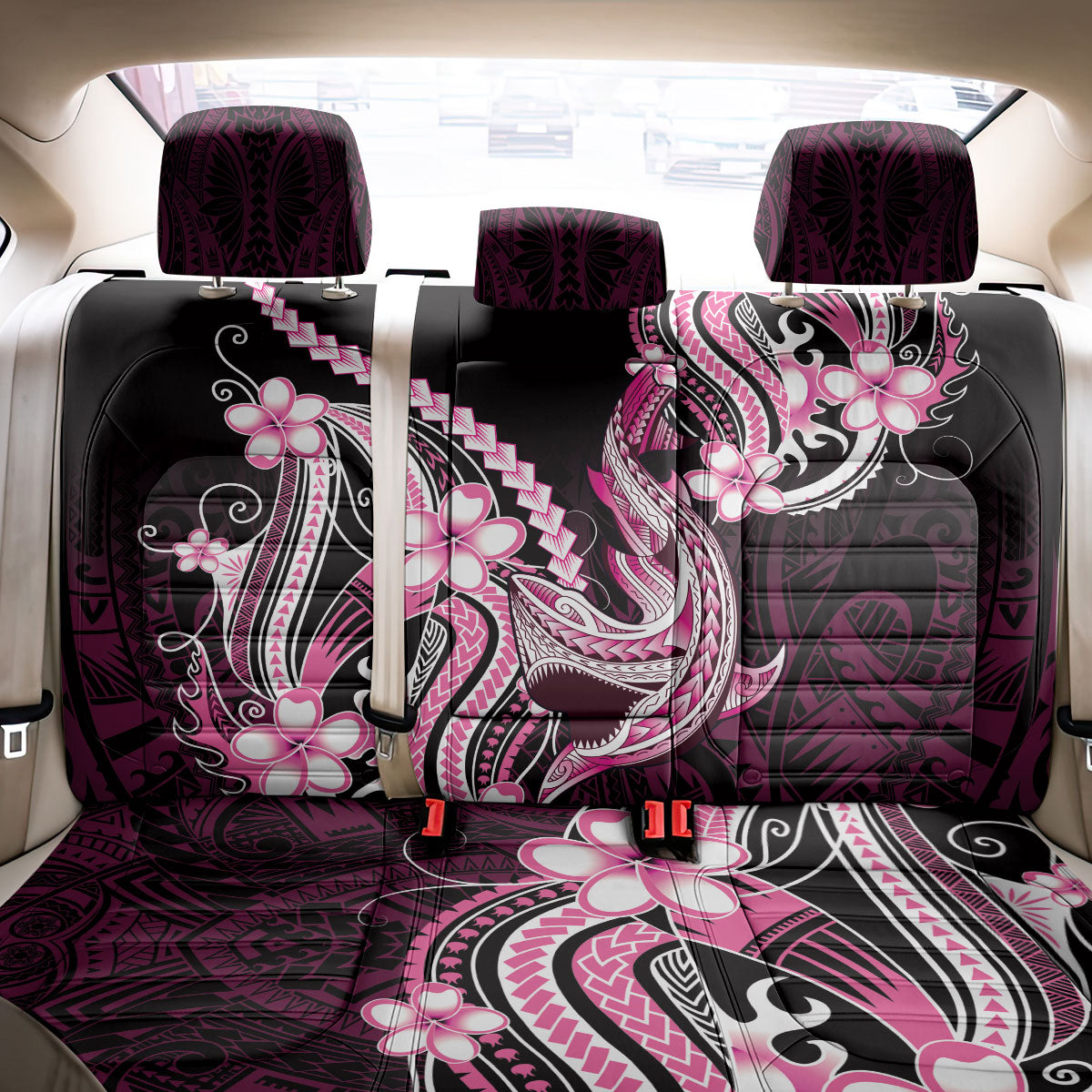 Pink Black Aloha Hawaii Back Car Seat Cover Polynesian Shark Tattoo Plumeria LT14 - Polynesian Pride