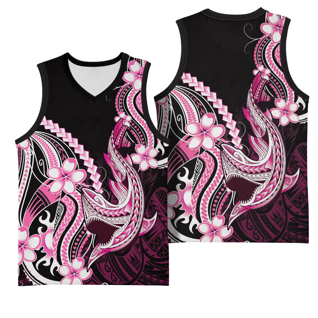 Pink Black Aloha Hawaii Basketball Jersey Polynesian Shark Tattoo Plumeria