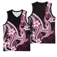Pink Black Aloha Hawaii Basketball Jersey Polynesian Shark Tattoo Plumeria