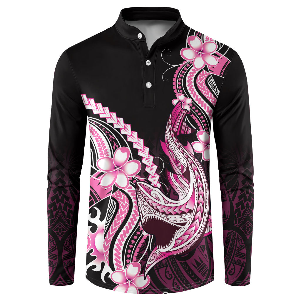 Pink Black Aloha Hawaii Button Sweatshirt Polynesian Shark Tattoo Plumeria