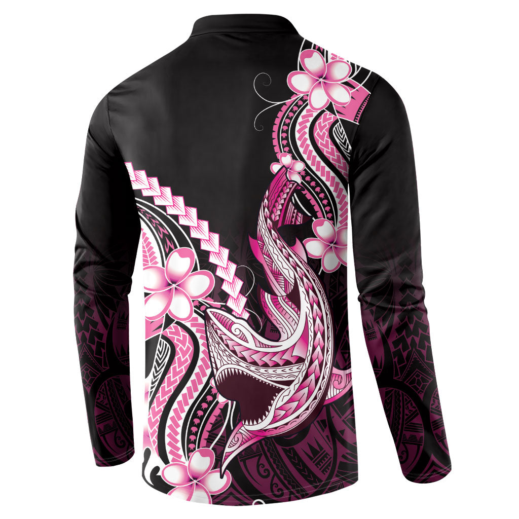 Pink Black Aloha Hawaii Button Sweatshirt Polynesian Shark Tattoo Plumeria
