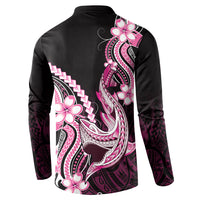 Pink Black Aloha Hawaii Button Sweatshirt Polynesian Shark Tattoo Plumeria