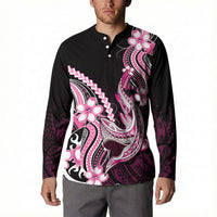 Pink Black Aloha Hawaii Button Sweatshirt Polynesian Shark Tattoo Plumeria
