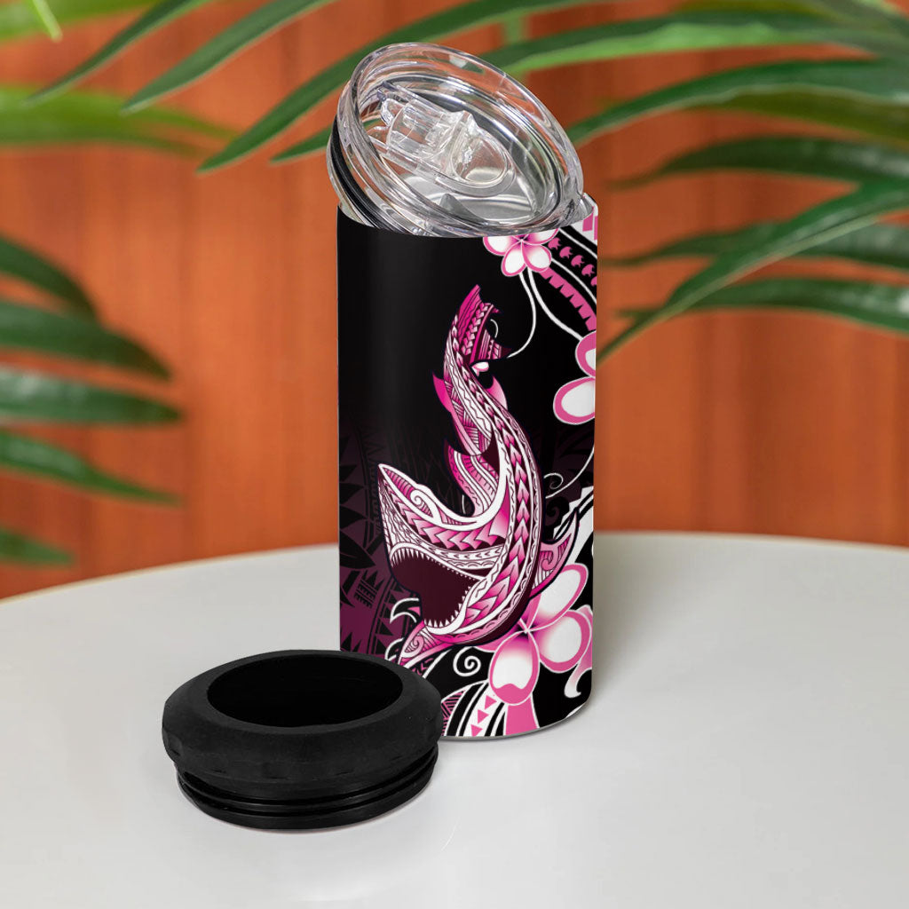 Pink Black Aloha Hawaii 4 in 1 Can Cooler Tumbler Polynesian Shark Tattoo Plumeria LT14 - Polynesian Pride