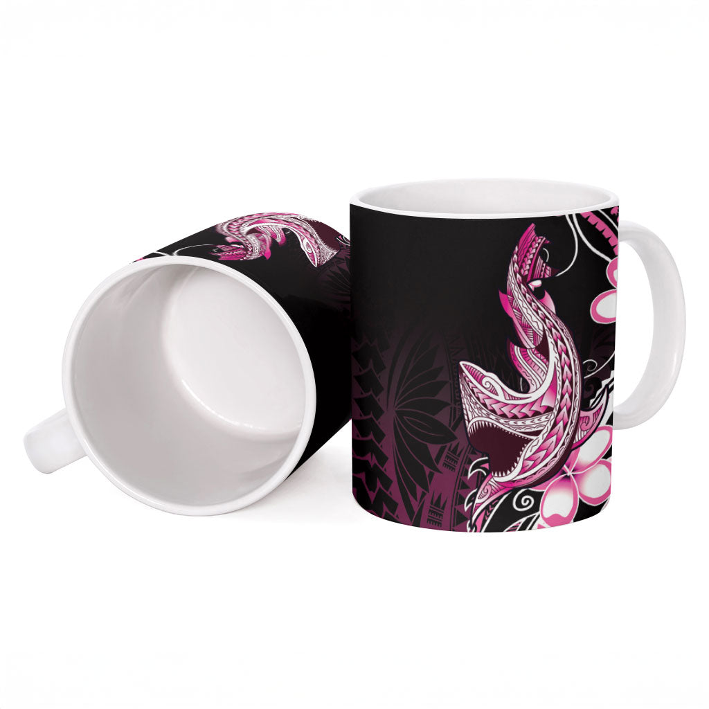 Pink Black Aloha Hawaii Ceramic Mug Polynesian Shark Tattoo Plumeria