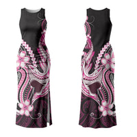 Pink Black Aloha Hawaii Couples Matching Tank Maxi Dress and Long Sleeve Button Shirt Polynesian Shark Tattoo Plumeria LT14 - Polynesian Pride