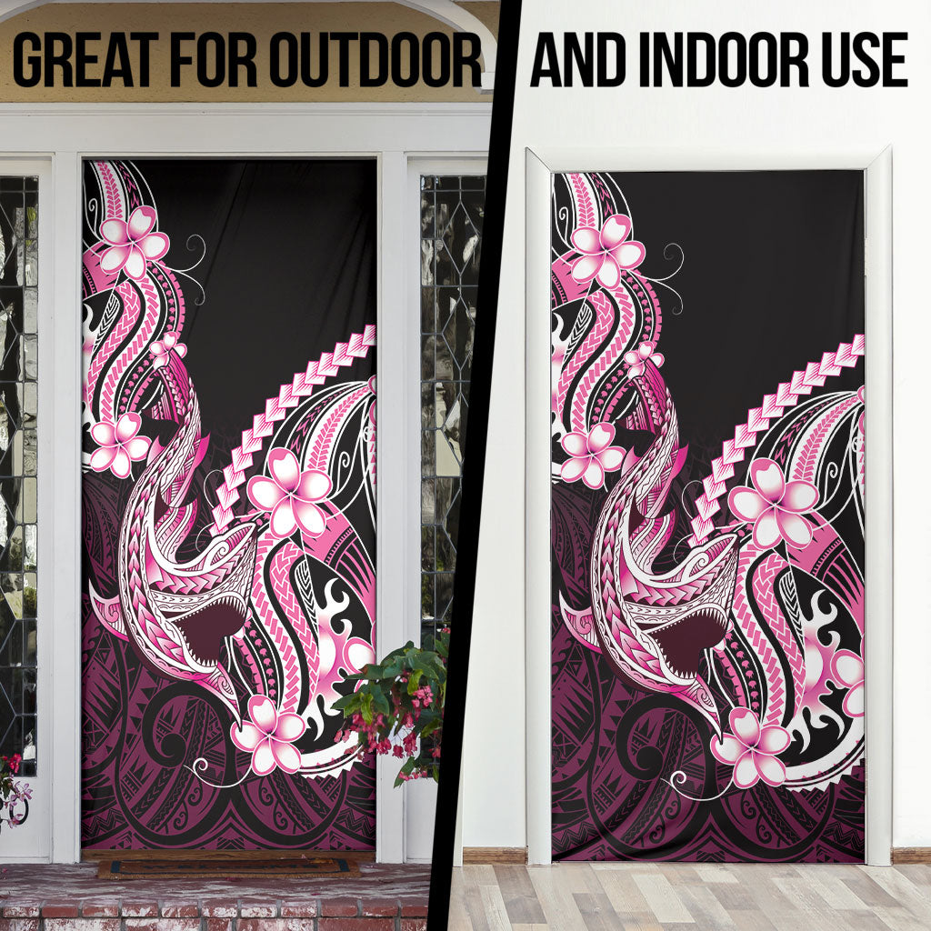 Pink Black Aloha Hawaii Door Cover Polynesian Shark Tattoo Plumeria