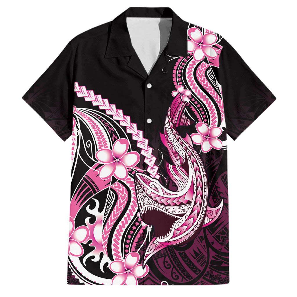 Pink Black Aloha Hawaii Family Matching Long Sleeve Bodycon Dress and Hawaiian Shirt Polynesian Shark Tattoo Plumeria LT14 Dad's Shirt - Short Sleeve Pink - Polynesian Pride