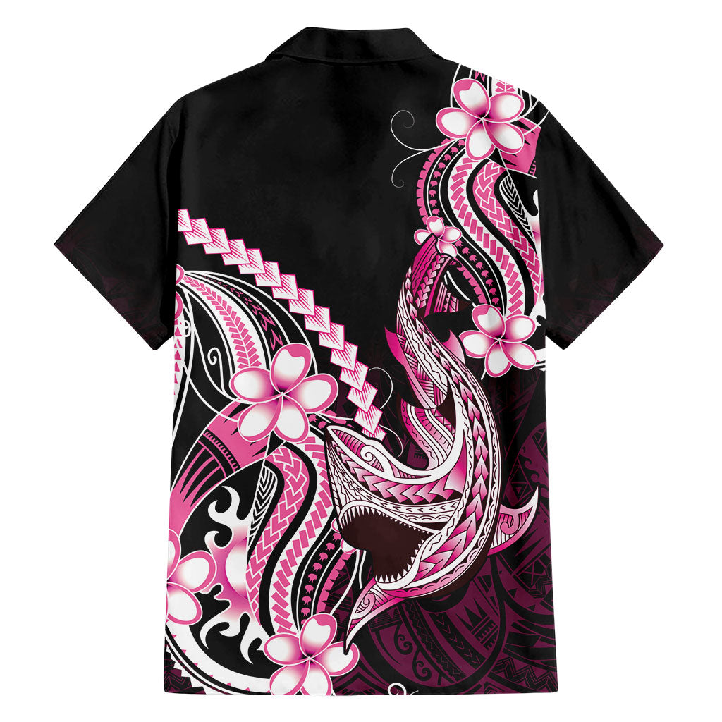 Pink Black Aloha Hawaii Family Matching Off The Shoulder Long Sleeve Dress and Hawaiian Shirt Polynesian Shark Tattoo Plumeria LT14 - Polynesian Pride