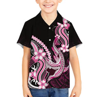 Pink Black Aloha Hawaii Family Matching Off The Shoulder Long Sleeve Dress and Hawaiian Shirt Polynesian Shark Tattoo Plumeria LT14 Son's Shirt Pink - Polynesian Pride