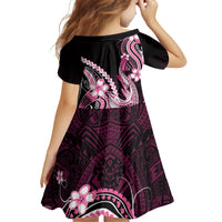 Pink Black Aloha Hawaii Family Matching Off Shoulder Short Dress and Hawaiian Shirt Polynesian Shark Tattoo Plumeria LT14 - Polynesian Pride