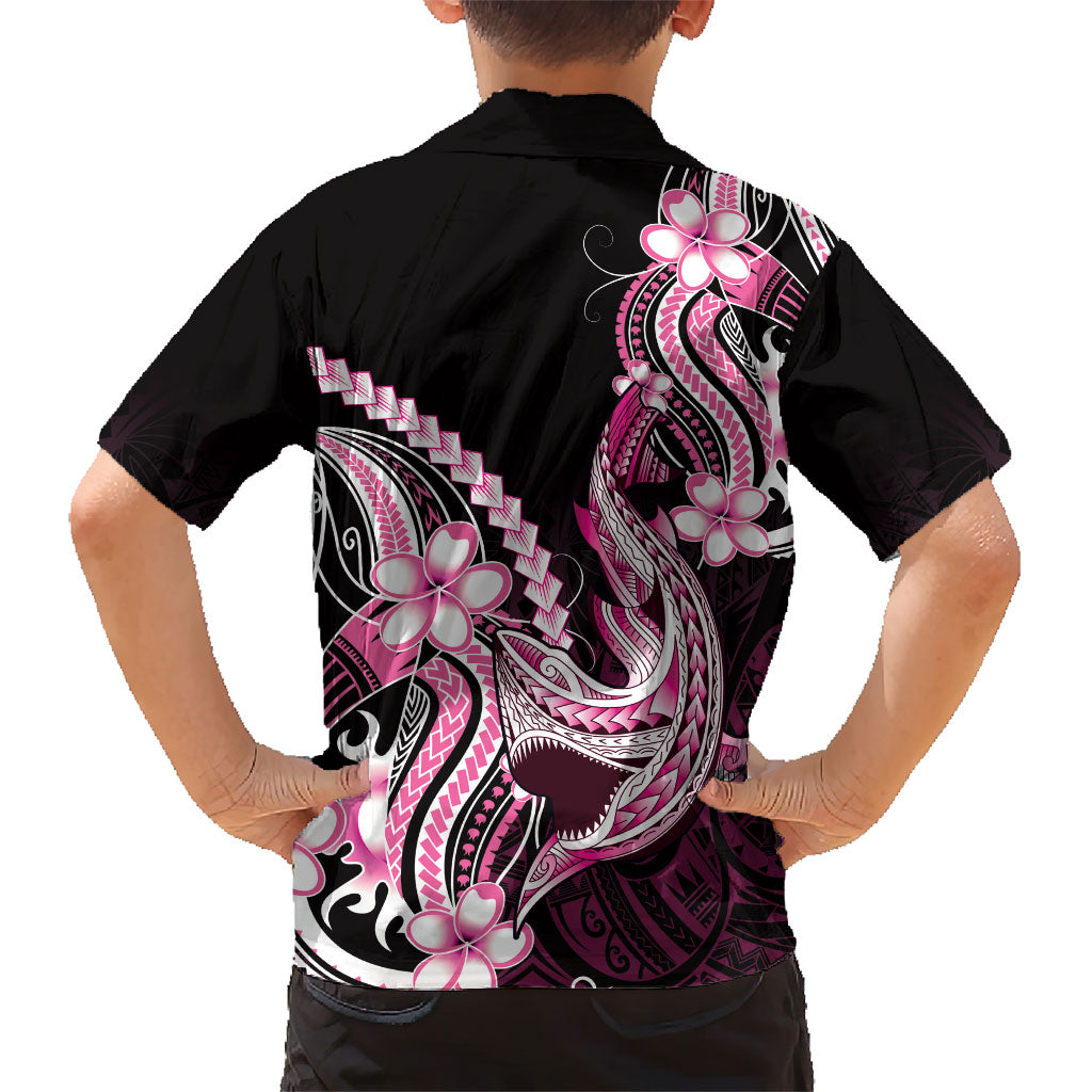 Pink Black Aloha Hawaii Family Matching Puletasi and Hawaiian Shirt Polynesian Shark Tattoo Plumeria LT14 - Polynesian Pride