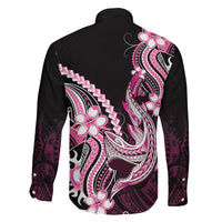 Pink Black Aloha Hawaii Family Matching Short Sleeve Bodycon Dress and Hawaiian Shirt Polynesian Shark Tattoo Plumeria LT14 - Polynesian Pride