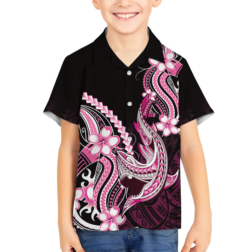 Pink Black Aloha Hawaii Family Matching Summer Maxi Dress and Hawaiian Shirt Polynesian Shark Tattoo Plumeria LT14 Son's Shirt Pink - Polynesian Pride