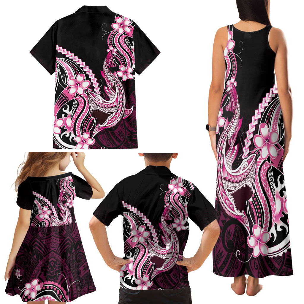Pink Black Aloha Hawaii Family Matching Tank Maxi Dress and Hawaiian Shirt Polynesian Shark Tattoo Plumeria LT14 - Polynesian Pride