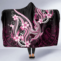 Pink Black Aloha Hawaii Hooded Blanket Polynesian Shark Tattoo Plumeria LT14 One Size Pink - Polynesian Pride