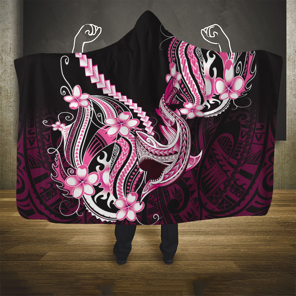 Pink Black Aloha Hawaii Hooded Blanket Polynesian Shark Tattoo Plumeria LT14 - Polynesian Pride
