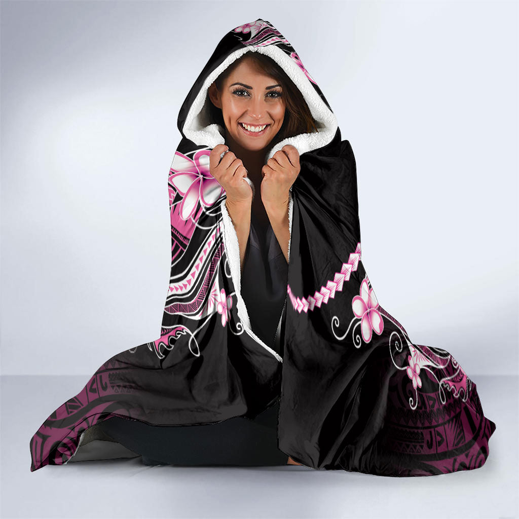 Pink Black Aloha Hawaii Hooded Blanket Polynesian Shark Tattoo Plumeria LT14 - Polynesian Pride