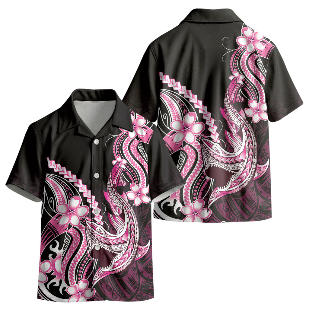 Pink Black Aloha Hawaii Kid Hawaiian Shirt Polynesian Shark Tattoo Plumeria LT14 - Polynesian Pride