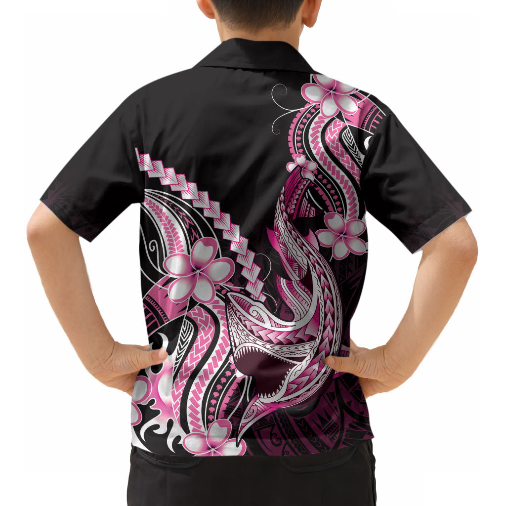 Pink Black Aloha Hawaii Kid Hawaiian Shirt Polynesian Shark Tattoo Plumeria LT14 - Polynesian Pride