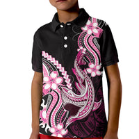 Pink Black Aloha Hawaii Kid Polo Shirt Polynesian Shark Tattoo Plumeria