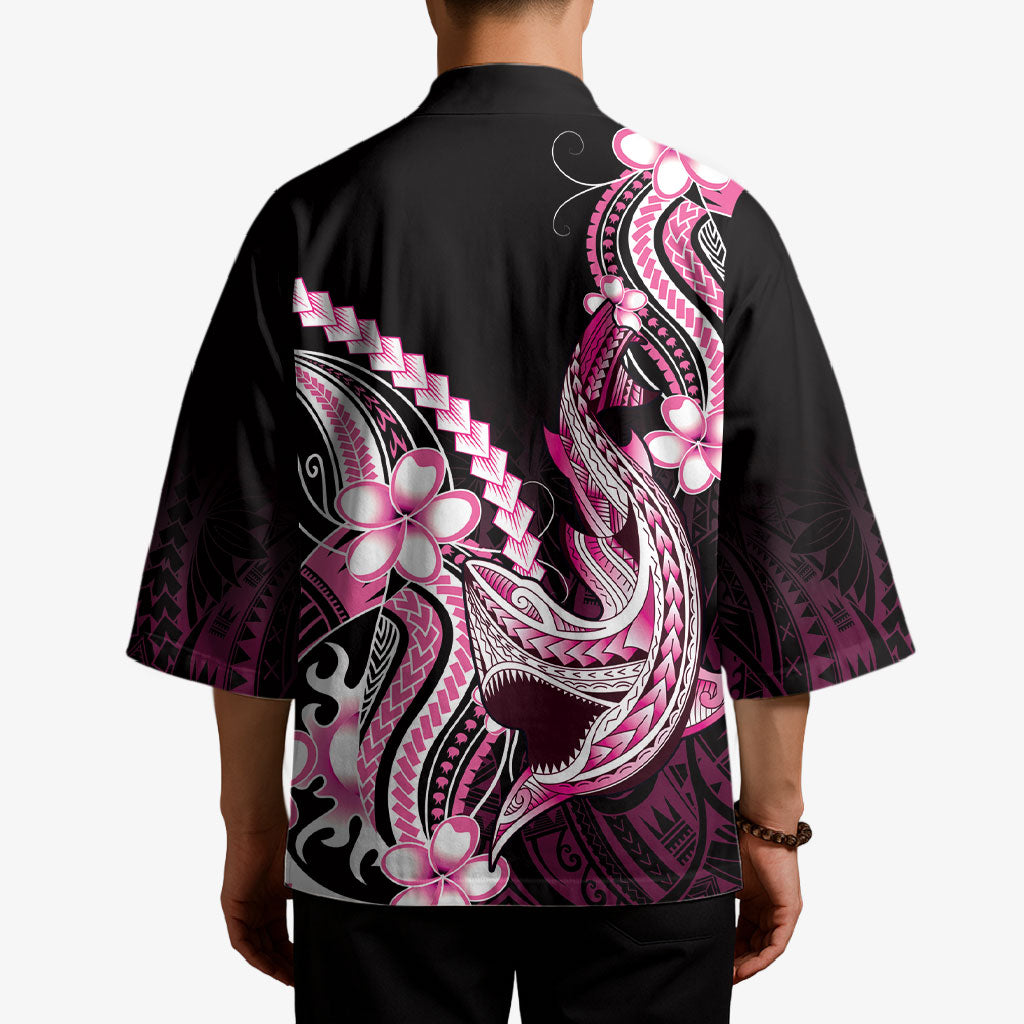Pink Black Aloha Hawaii Kimono Polynesian Shark Tattoo Plumeria