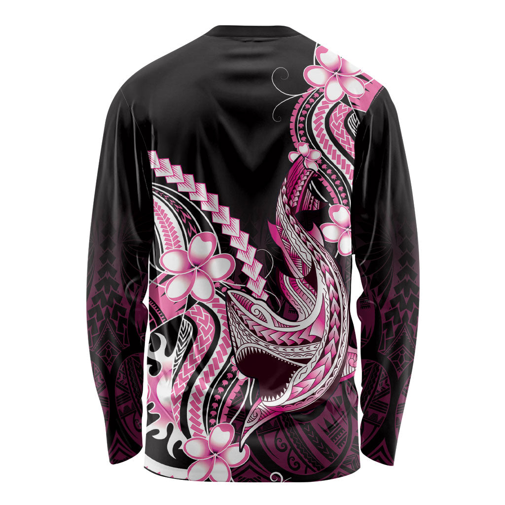 Pink Black Aloha Hawaii Long Sleeve Shirt Polynesian Shark Tattoo Plumeria