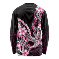 Pink Black Aloha Hawaii Long Sleeve Shirt Polynesian Shark Tattoo Plumeria