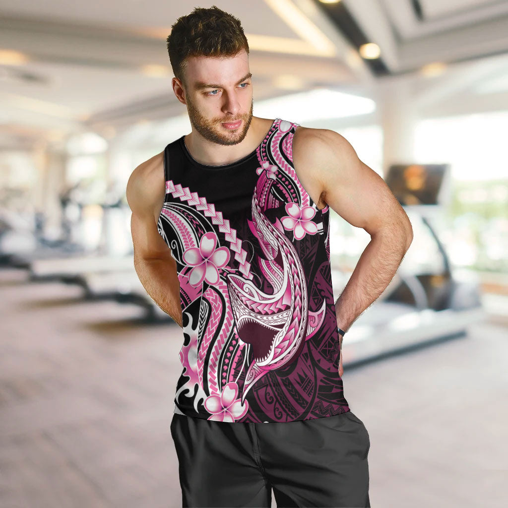 Pink Black Aloha Hawaii Men Tank Top Polynesian Shark Tattoo Plumeria
