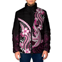 Pink Black Aloha Hawaii Padded Jacket Polynesian Shark Tattoo Plumeria LT14 Men Pink - Polynesian Pride