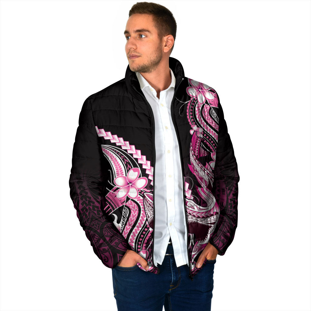 Pink Black Aloha Hawaii Padded Jacket Polynesian Shark Tattoo Plumeria LT14 - Polynesian Pride