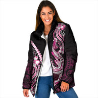 Pink Black Aloha Hawaii Padded Jacket Polynesian Shark Tattoo Plumeria LT14 Women Pink - Polynesian Pride
