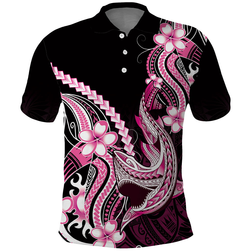 Pink Black Aloha Hawaii Polo Shirt Polynesian Shark Tattoo Plumeria
