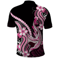 Pink Black Aloha Hawaii Polo Shirt Polynesian Shark Tattoo Plumeria