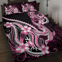 Pink Black Aloha Hawaii Quilt Bed Set Polynesian Shark Tattoo Plumeria