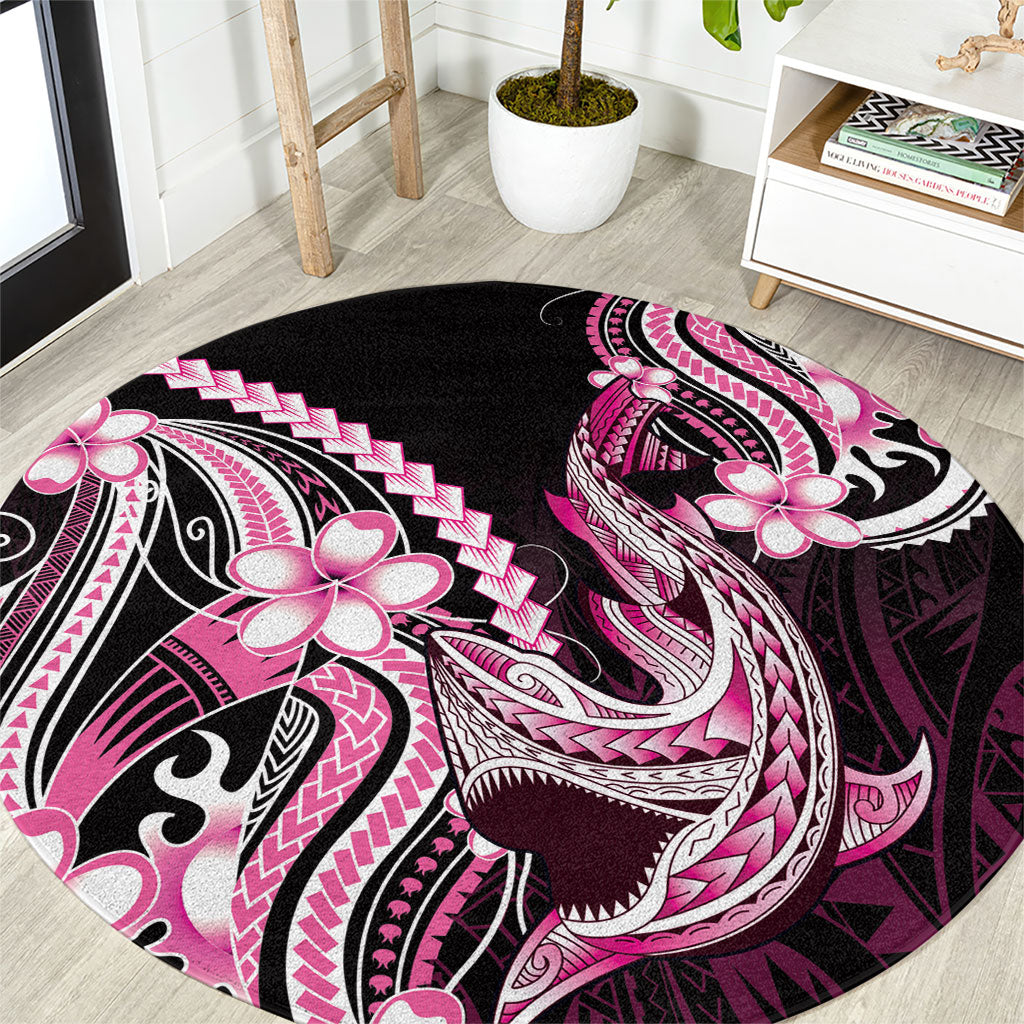 Pink Black Aloha Hawaii Round Carpet Polynesian Shark Tattoo Plumeria LT14 Pink - Polynesian Pride